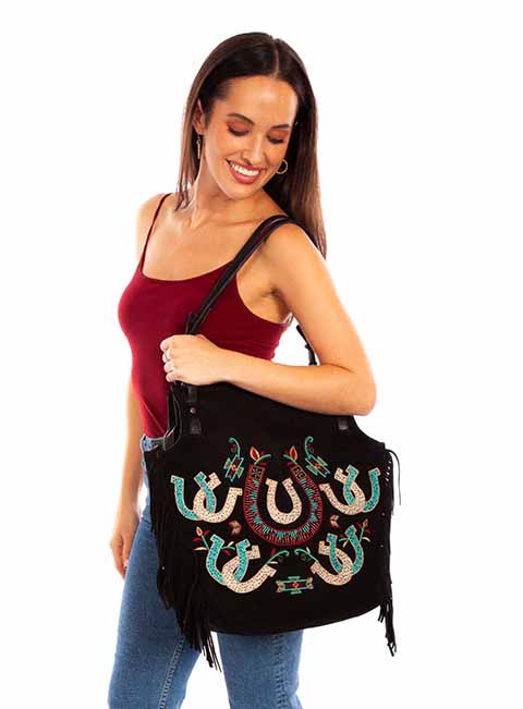 Scully Ladies' Suede Shoulderbag with Horseshoes and Fringe