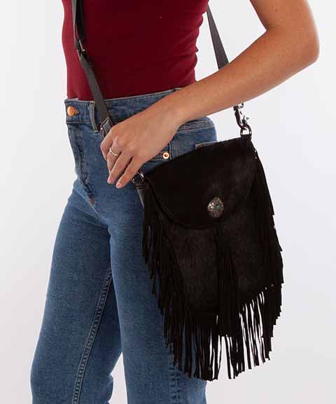 Scully Ladies' Crossbody Hair On Hide And Fringe Front