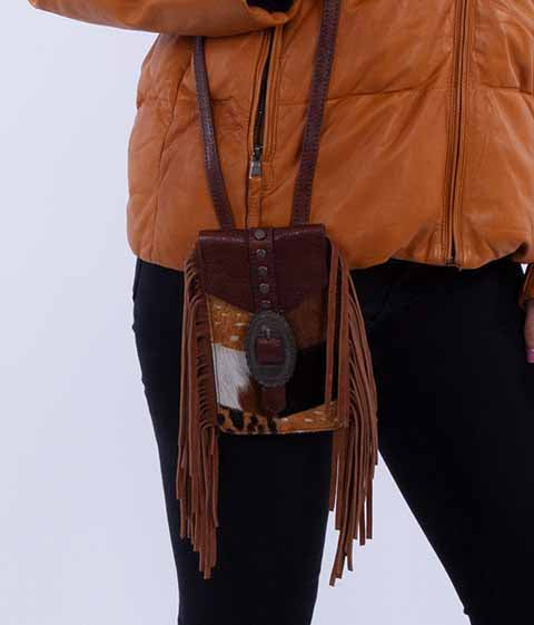 Scully Ladies' Leather Crossbody Bag with Fringe