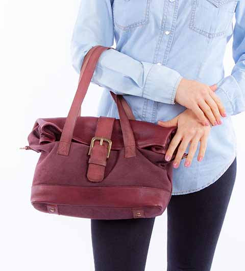 Scully Ladies' Canvas Handbag Leather Trim Burgundy Front