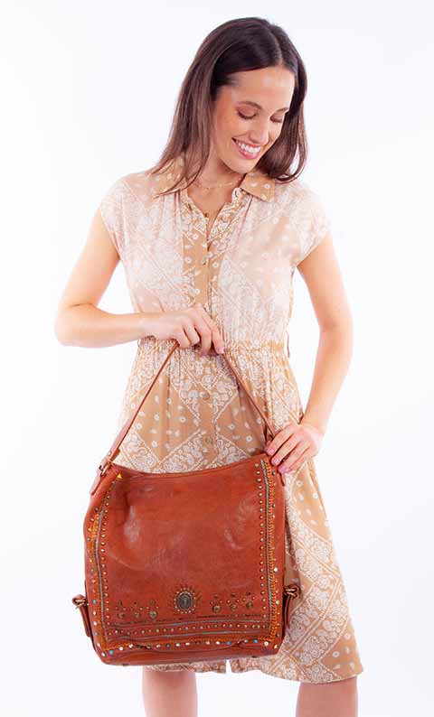 Scully Ladies' Large Pebbled Bucket Shoulderbag Cognac Back