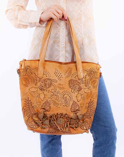 Scillly Ladies' Leather Floral Bucket Handbag