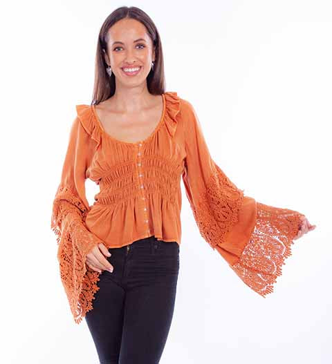 Scully Ladies' Honey Creek Smock Front Blouse Russet
