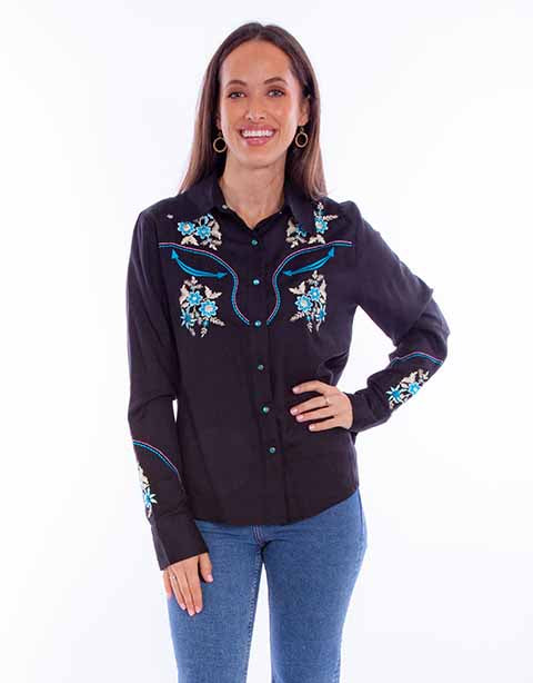 Scully Ladies' Honey Creek Floral Embroidered Blouse Front