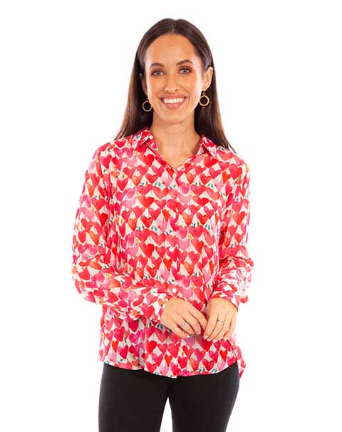 Scully Ladies' Honey Creek Heart Print Blouse Front