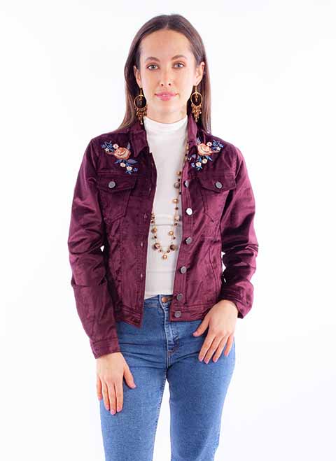 Scully Ladies' Honey Creek Embroidered Velvet Jacket Burgundy Front