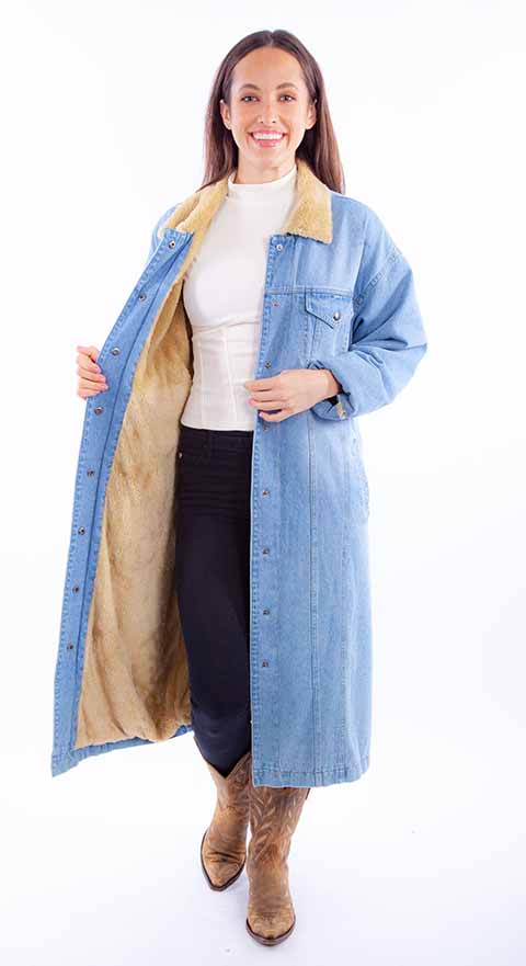 Scully Ladies' Honey Creek Denim Coat Sherpa Lining Front