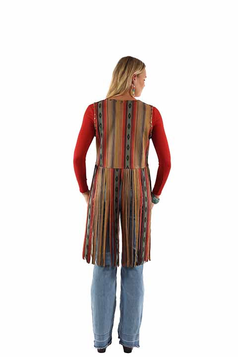 Scully Honey Creek Ladies' Print Serape Vest Fringe Front