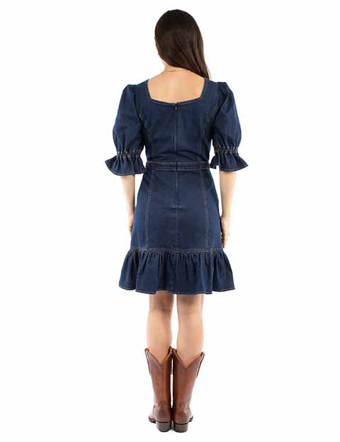 Scully Hc973-den-s Western Dress Womens Short Sleeve Knee Length Ruffle, Denim