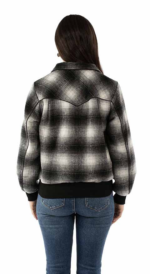 Scully Honey Creek Women's Baseball Jacket White Black Plaid Front