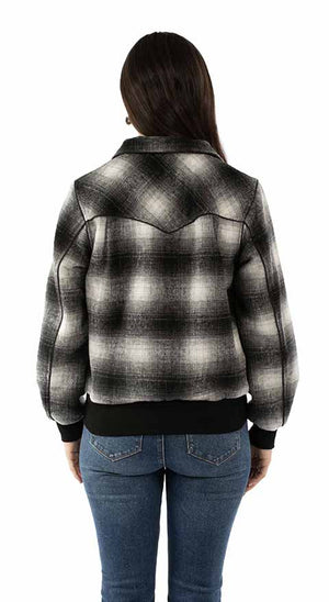 Scully Honey Creek Women's Baseball Jacket White Black Plaid Back