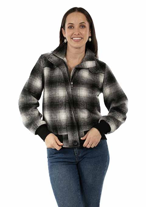 Scully Honey Creek Women's Baseball Jacket White Black Plaid Front