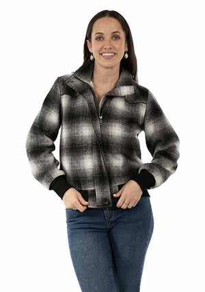 Scully Honey Creek Women's Baseball Jacket White Black Plaid Front