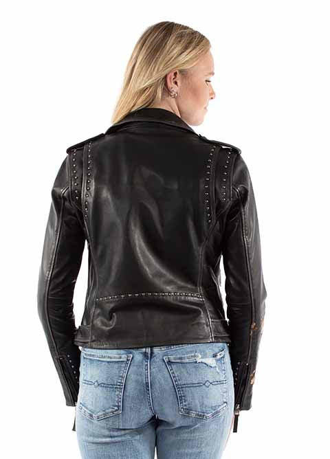 Scully Ladies' Leather Motorcycle Jacket with Embroidery and Studs Front