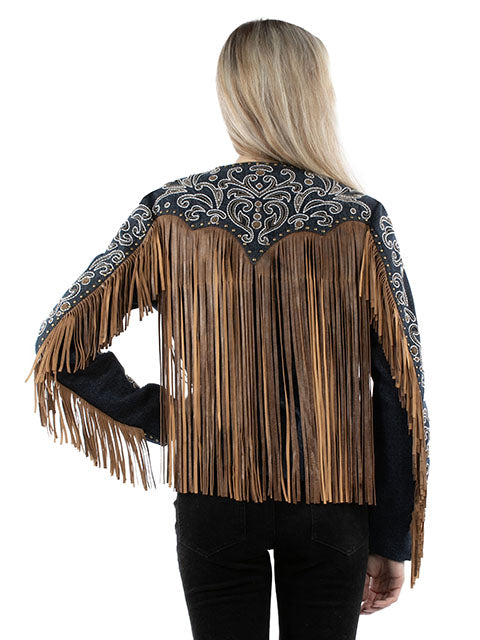 Scully Ladies' Leather Jacket with Fringe Embroidery Beads Front