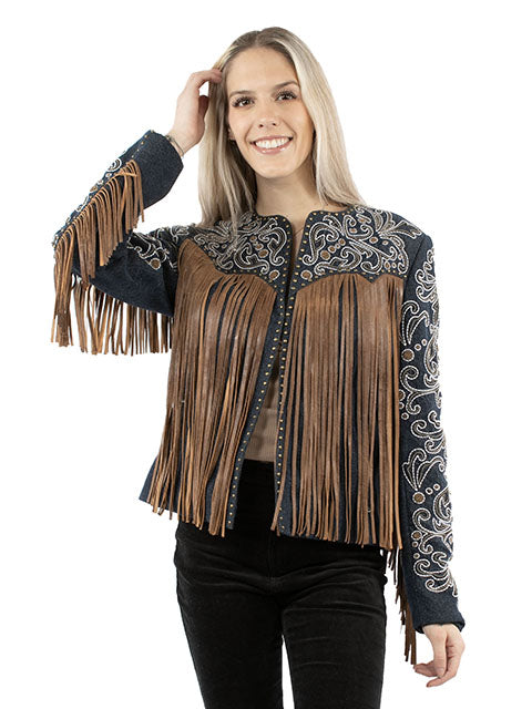 Scully Ladies' Leather Jacket with Fringe Embroidery Beads Front