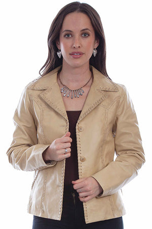 Scully Ladies' Soft Fit Creme Leather Jacket Front