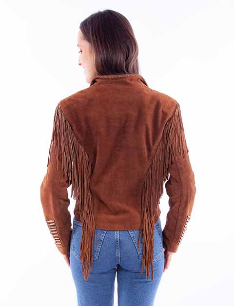Scully Ladies' Suede Fringe with Whip Stitch Cafe Brown Back