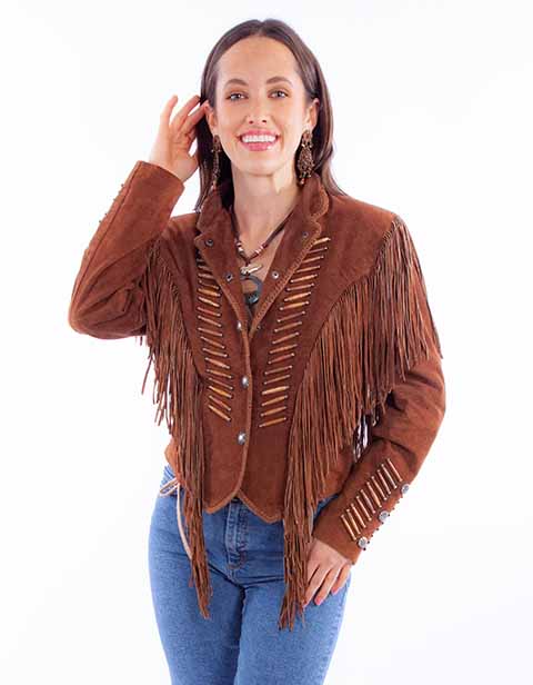Scully Ladies' Suede Fringe with Whip Stitch Cafe Brown Front
