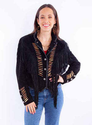 Scully Ladies' Suede Fringe with Whip Stitch Black Front