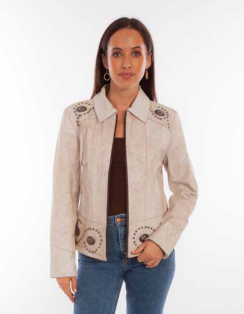 Scully Ladies' Zip Front Jacket with Conchos Cream
