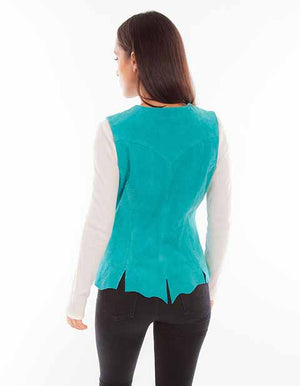 Scully Ladies' Snap Front Suede Vest Turquoise Back