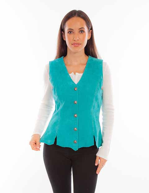 Scully Ladies' Snap Front Suede Vest Turquoise