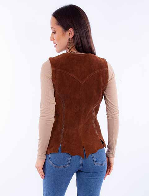 Scully Ladies' Snap Front Suede Vest Cafe Brown Back