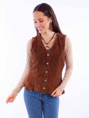 Scully Ladies' Snap Front Suede Vest Cafe Brown