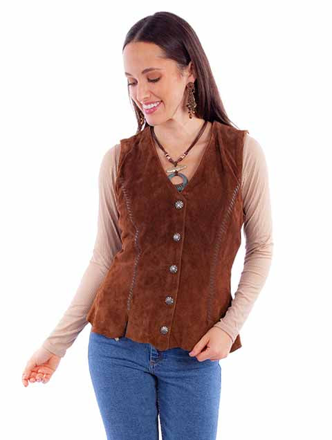 Scully Ladies' Snap Front Suede Vest Cafe Brown Front