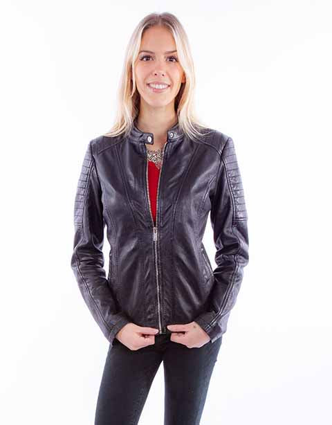 Scully Ladies' Zip Front Leather Jacket Black