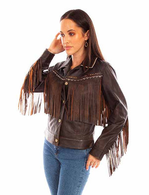 Scully  Ladies' Leather Fringe Jacket Chocolate Front
