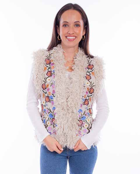 Women's Leather Jacket Suede Collection: Scully Embroidered Faux Fur Vest