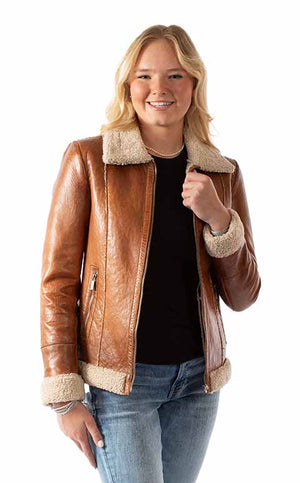 Scully Ladies' Leather Jacket with Faux Fur Accents Front