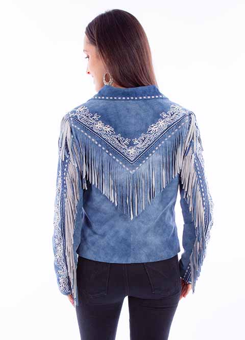 Women's Leather Jacket Collection Suede: Scully Western Fringe Zip Front Blue