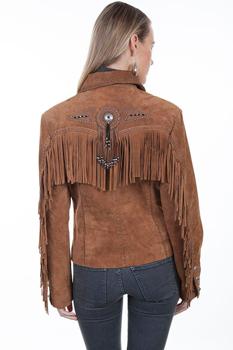 Scully Women's Suede Jacket with Fringe, Conchos, Beads Cinnamon Back