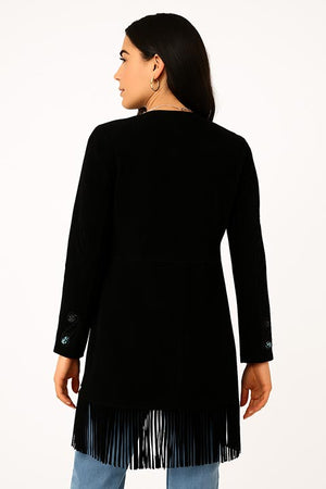 Scully Women's Suede Coat with Embroidery, Studs, Turquoise Accents Black Back View