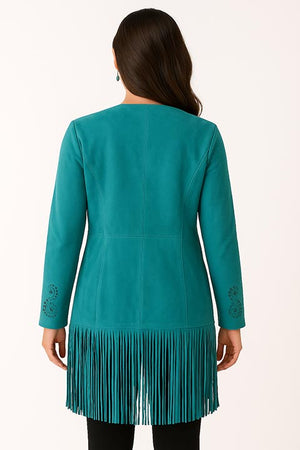 Scully Women's Suede Coat with Embroidery, Studs, Turquoise Back