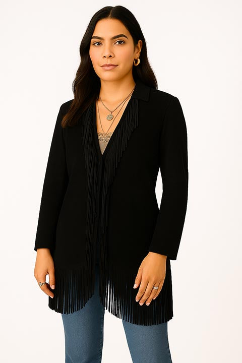 Scully Women's Western Maxi Coat with Abundant Fringe Black Front