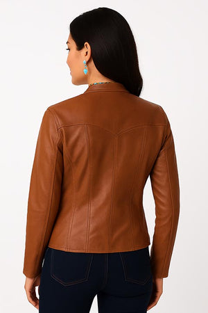 Scully Ladies' Leather Jacket with Stand Up Collar Vintage Brown Back
