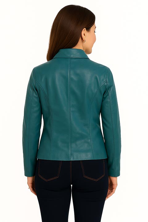 Scully Ladies' Leather Jacket with Stand Up Collar Denim Back