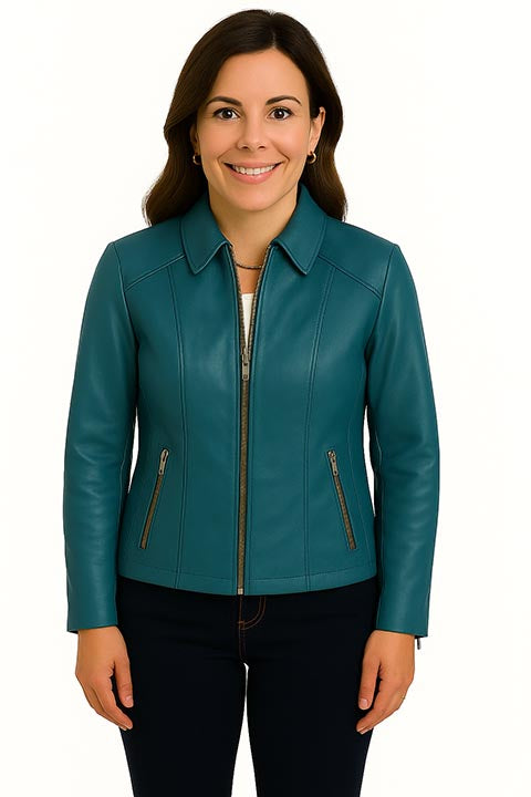 Scully Ladies' Leather Jacket with Stand Up Collar Vanilla Front