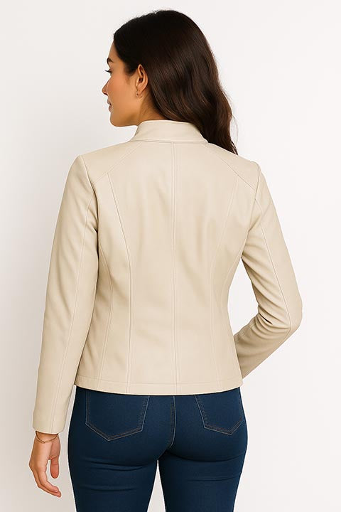 Scully Ladies' Leather Jacket with Stand Up Collar Vanilla Back