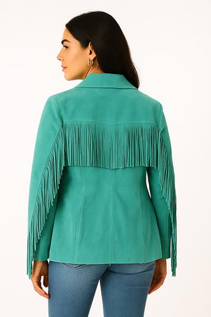 Scully Women's Suede Jacket with Fringe Turquoise Back