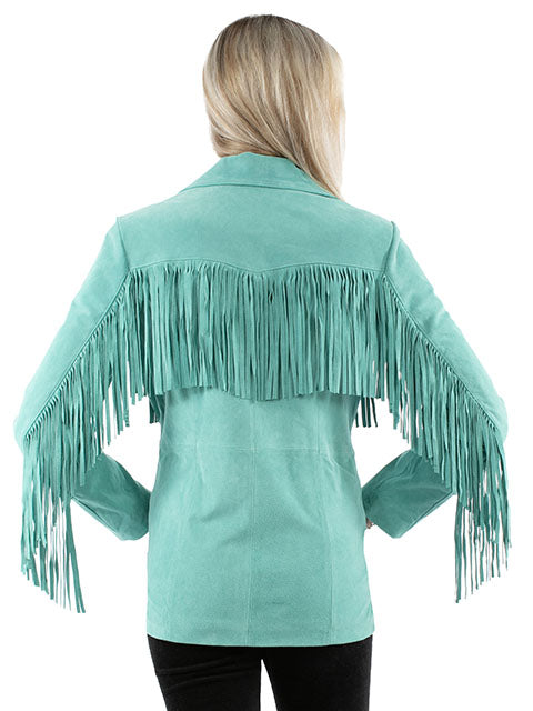 Scully Women's Suede Jacket with Fringe Turquoise Back