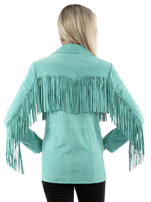 Scully Women's Suede Jacket with Fringe Turquoise Back