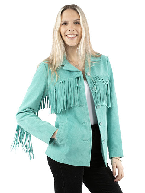 Scully Women's Suede Jacket with Fringe Cinnamon Front 