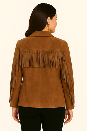Scully Women's Suede Jacket with Fringe Cinnamon Back