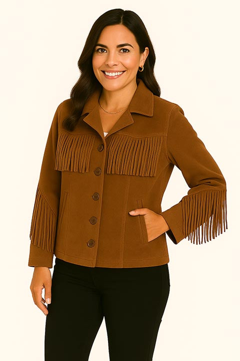 Scully Women's Suede Jacket with Fringe Old Rust Front 