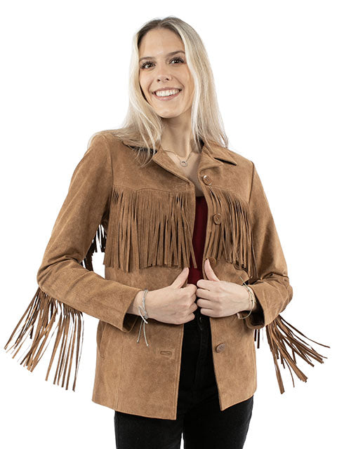 Scully Women's Suede Jacket with Fringe Cinnamon Front 
